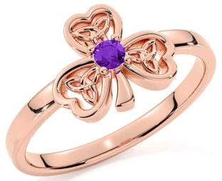 Amethyst Rose Gold Silver Shamrock Ring