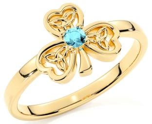 Aquamarine Gold Silver Shamrock Ring