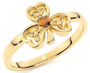 Citrine Gold Silver Shamrock Ring