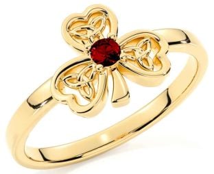 Garnet Gold Silver Shamrock Ring