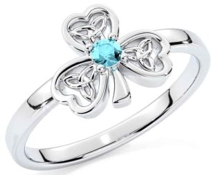 Aquamarine Silver Shamrock Ring