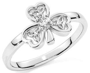 Diamond Silver Shamrock Ring