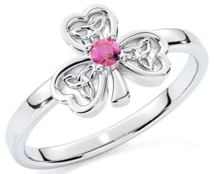 Pink Tourmaline Silver Shamrock Ring