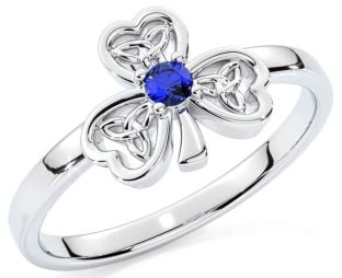 Sapphire Silver Shamrock Ring