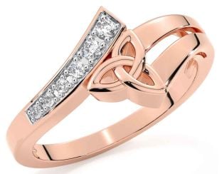 Diamond Rose Gold Silver Celtic Trinity Knot Ring