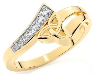 Diamond Gold Silver Celtic Trinity Knot Ring