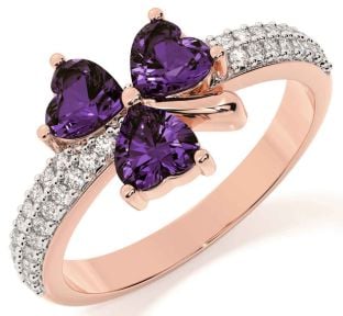 Diamond Alexandrite Rose Gold Silver Shamrock Ring