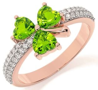 Diamond Peridot Rose Gold Silver Shamrock Ring