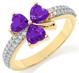 Diamond Amethyst Gold Silver Shamrock Ring