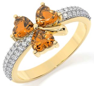 Diamond Citrine Gold Silver Shamrock Ring