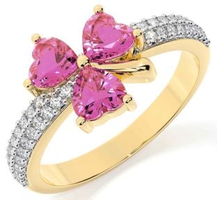 Diamond Pink Tourmaline Gold Silver Shamrock Ring