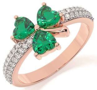 Diamond Emerald Rose Gold Shamrock Ring