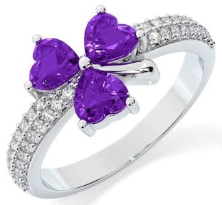 Diamond Amethyst Silver Shamrock Ring