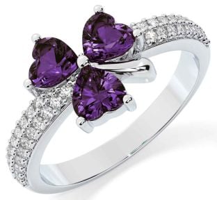 Diamond Alexandrite Silver Shamrock Ring