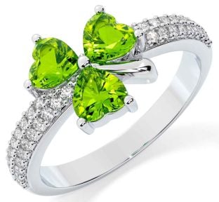 Diamond Peridot Silver Shamrock Ring