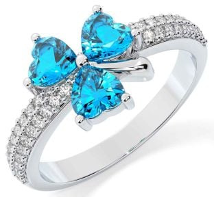 Diamond Topaz Silver Shamrock Ring