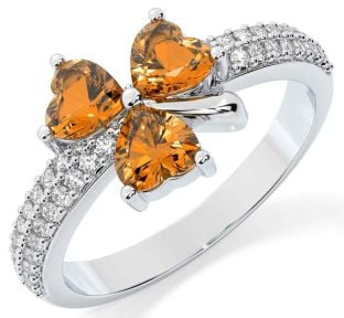 Diamond Citrine White Gold Shamrock Ring