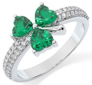 Diamond Emerald White Gold Shamrock Ring