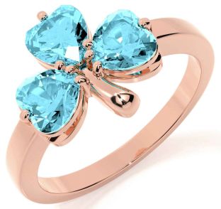 Aquamarine Rose Gold Silver Shamrock Ring