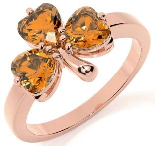 Citrine Rose Gold Silver Shamrock Ring