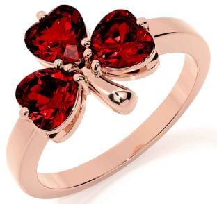 Garnet Rose Gold Silver Shamrock Ring