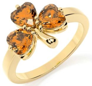 Citrine Gold Silver Shamrock Ring