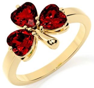 Garnet Gold Silver Shamrock Ring