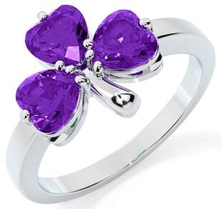 Amethyst Silver Shamrock Ring