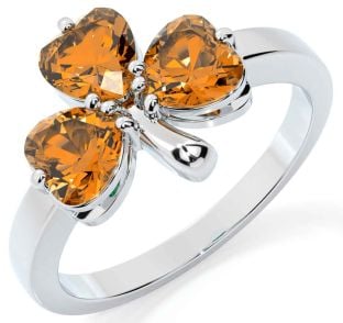 Citrine Silver Shamrock Ring