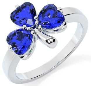 Sapphire Silver Shamrock Ring