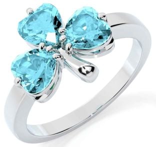 Aquamarine White Gold Shamrock Ring