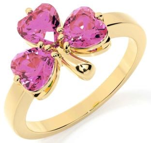 Pink Tourmaline Gold Shamrock Ring