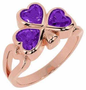 Men's Amethyst Rose Gold Silver Shamrock Ring