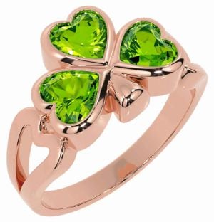 Men's Peridot Rose Gold Silver Shamrock Ring