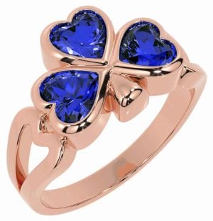 Men's Sapphire Rose Gold Silver Shamrock Ring