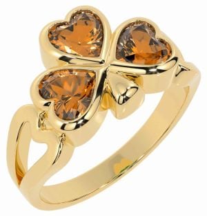 Men's Citrine Gold Silver Shamrock Ring