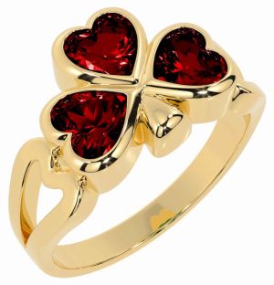 Men's Garnet Gold Silver Shamrock Ring