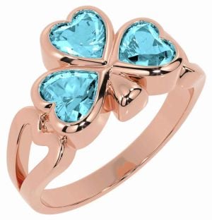 Men's Aquamarine Rose Gold Shamrock Ring