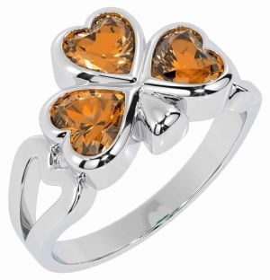 Men's Citrine Silver Shamrock Ring