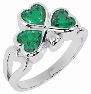 Men's Emerald Silver Shamrock Ring