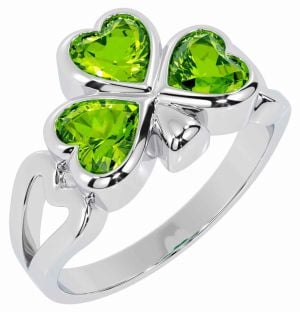 Men's Peridot Silver Shamrock Ring