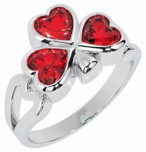 Men's Ruby Silver Shamrock Ring