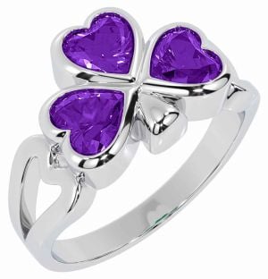 Men's Amethyst White Gold Shamrock Ring