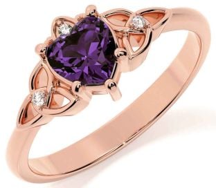 Diamond Alexandrite Rose Gold Silver Claddagh Celtic Trinity Knot Ring