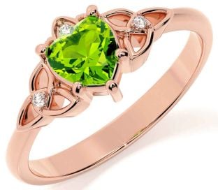 Diamond Peridot Rose Gold Silver Claddagh Celtic Trinity Knot Ring