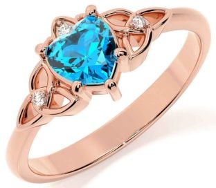 Diamond Topaz Rose Gold Silver Claddagh Celtic Trinity Knot Ring