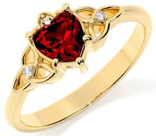 Diamond Garnet Gold Silver Claddagh Celtic Trinity Knot Ring