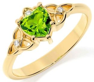 Diamond Peridot Gold Silver Claddagh Celtic Trinity Knot Ring