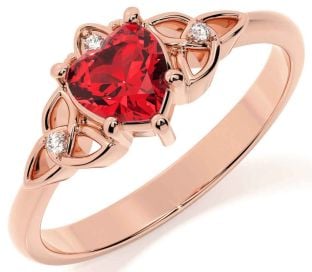 Diamond Ruby Rose Gold Claddagh Celtic Trinity Knot Ring