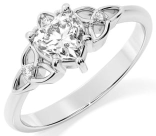 Diamond Silver Claddagh Celtic Trinity Knot Ring